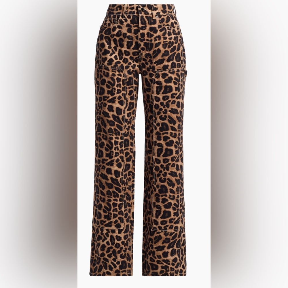Veronica Beard Taylor Leopard-Print High-Rise Wide-Leg Jeans